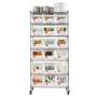 7-Tier Rolling Bin Storage Rack, 18 Organizer Bins, Bin Rack Storage Steel Wire Shelving System with Wheels, Mobile Tool Organiz