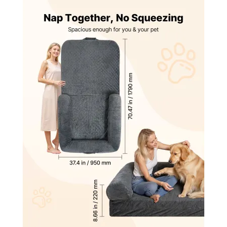 VEVOR Human Dog Bed, 1790 x 950 x 240 mm Orthopedic Memory Foam Human Sized Dog Bed, Humans Pet Beds with Side Pocket, Handle & 