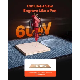 VEVOR 60W CO2-lasergraver, 600 x 400 mm, CO2-lasergraveringsskærermaskine med 4-vejs luftassistance, graveringsskæremaskine