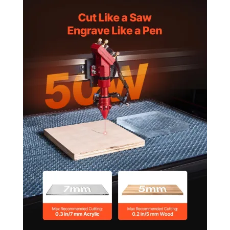 VEVOR 50W CO2 Laser Engraver, 500 x 300 mm, CO2 Laser Engraver Cutter Machine with 4 Way Pass Air Assist, Engraving Cutting Mach