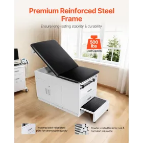 VEVOR Pro Medical Exam Table, Medical Examination Bed with Adjustable Backrest, Physical Therapy Exam Table with Locking Cabinet