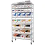 8-Tier Rolling Bin Storage Rack, 26 Organizer Bins, Bin Rack Storage Steel Wire Shelving System with Wheels, Mobile Tool Organiz