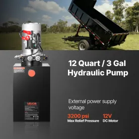 VEVOR 12 L Hydraulic Power Unit, Double Acting Dump Trailer Pump, 22 MPa Max Relief Pressure & 3.4 L/min Flow Rate, DC 12V Hydra