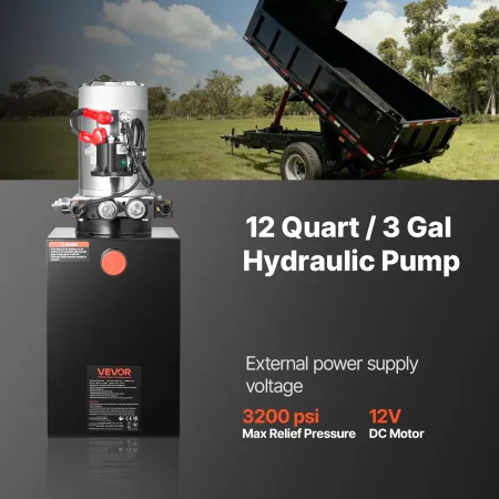 VEVOR 12 L Hydraulic Power Unit, Double Acting Dump Trailer Pump, 22 MPa Max Relief Pressure & 3.4 L/min Flow Rate, DC 12V Hydra