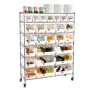 7-Tier Rolling Bin Storage Rack, 26 Organizer Bins, Bin Rack Storage Steel Wire Shelving System with Wheels, Mobile Tool Organiz