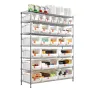 7-Tier Rolling Bin Storage Rack, 26 Organizer Bins, Bin Rack Storage Steel Wire Shelving System with Wheels, Mobile Tool Organiz