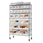 7-Tier Rolling Bin Storage Rack, 24 Organizer Bins, Bin Rack Storage Steel Wire Shelving System with Wheels, Mobile Tool Organiz