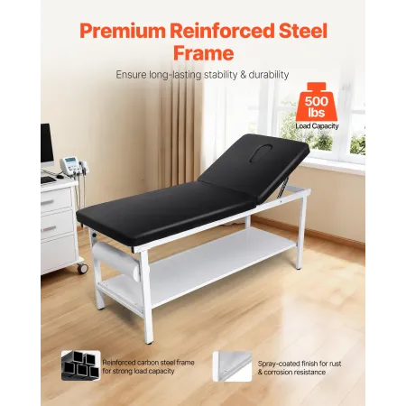 VEVOR Medical Exam Table, 227kg Loading Medical Examination Bed with 0°–40° Adjustable Backrest, Physical Therapy Exam Table wit