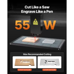 VEVOR 55W CO2 Laser Engraver, 500 x 300 mm, Desktop CO2 Laser Engraver and Cutter Machine with 16MP Camera, Water Pump, Rotary A