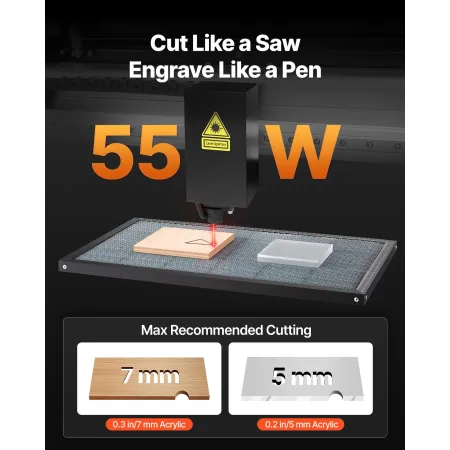 VEVOR 55W CO2 lasergraver, 500 x 300 mm, desktop CO2 lasergraver og skæremaskine med 16 MP kamera, vandpumpe, roterende A