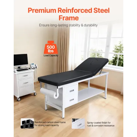 VEVOR Medical Exam Table, Medical Examination Bed & Adjustable Backrest, Physical Therapy Exam Table with Drawers, Storage Shelf