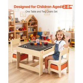 VEVOR Kids Table and 2 Chairs Set, Toddler Table and Chair Set with Storage Space under the Table, Cloth Storage Box under the C