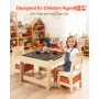 Kids Table and 2 Chairs Set, Toddler Table and Chair Set with Storage Space under the Table, Cloth Storage Box under the Chairs,