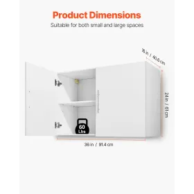 VEVOR Laundry Room Wall Cabinet, 2-Tier Wall Mounted Hanging Cabinet with Adjustable Shelf, Cupboard Storage with 2 Doors, for K