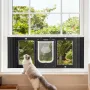VEVOR Cat Door for Window, Adjustable to Fit Window Width 787-914 mm, 4 Secure Lock Modes, Aluminum Frame and High-Transparency 