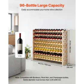 VEVOR 96 Bottle Stackable Modular Wine Rack, 8-Tier Wine Bottle Holder,Solid Wood Floor Freestanding Wine Storage Rack For Pinot