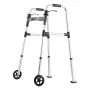 Folding Walker, 2-Button Foldable Walker with Solid Wheels & 8-Level Adjustable Height, 159KG Loading Lightweight Aluminum Mobil