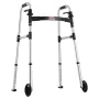 Folding Walker, 2-Button Foldable Walker with Solid Wheels & 8-Level Adjustable Height, 159KG Loading Lightweight Aluminum Mobil