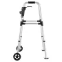Folding Walker, 2-Button Foldable Walker with Solid Wheels & 8-Level Adjustable Height, 159KG Loading Lightweight Aluminum Mobil