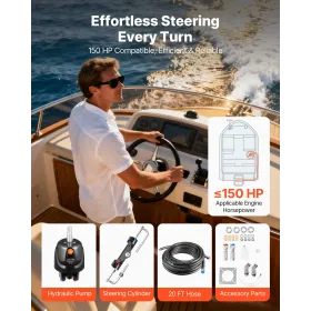 VEVOR Hydraulic Steering Kit, 110kW (150 HP), Marine Boat Hydraulic Steering System, with 6.9 MPa/1000 psi Helm Pump, Two-Way Lo