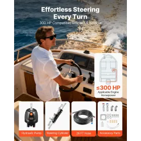 VEVOR Hydraulic Steering Kit, 220kW (300 HP), Marine Boat Hydraulic Steering System, with 6.9 MPa/1000 psi Helm Pump, Two-Way Lo