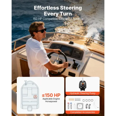 VEVOR Hydraulic Steering Helm Pump, 110kW (150 HP), Helm Pump for Boat, with 6.9 MPa/1000 psi Max Working Pressure, Aluminum All