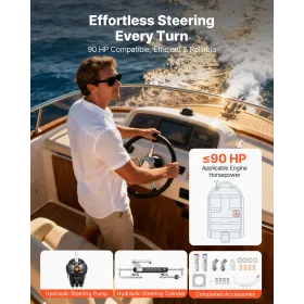 VEVOR hydraulisk styresæt, 70kW (90 HK), hydraulisk styrerørspumpe og -cylinder, med 6,9 MPa/1000 psi Max arbejdstryk,