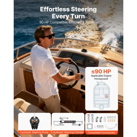 VEVOR hydraulisk styresæt, 70kW (90 HK), hydraulisk styrerørspumpe og -cylinder, med 6,9 MPa/1000 psi Max arbejdstryk,