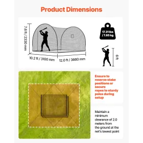 VEVOR baseball batting-bur, 3660 x 3100 x 2330 mm fritstående bærbart batting-bur, slagbure med 4-lags knudeløs polyester