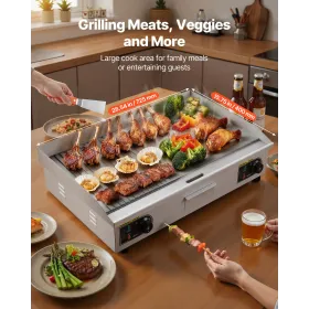 VEVOR Commercial Electric Griddle, 28.54 x 15.75 in, 4400W, 122-570°F Adjustable Temp Control, Stainless Steel Countertop, Half 