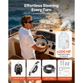 Hydraulic Steering Kit, 150kW (200 HP), Marine Boat Hydraulic Steering System, with 6.9 MPa/1000 psi Helm Pump, Two-Way Lock Cyl