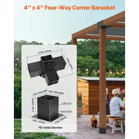 VEVOR Pergola beslagsæt, 4x4 tommer (indre størrelse 92 x 92 mm), 2 stk 4-vejs kraftigt hjørnebeslag Woodworks DIY