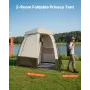 Camping Shower Tent, 2-Room Foldable Privacy Tent Changing Room with Ground Stakes, Ropes, Carry Bag, and Crossbar, 150D Oxford 