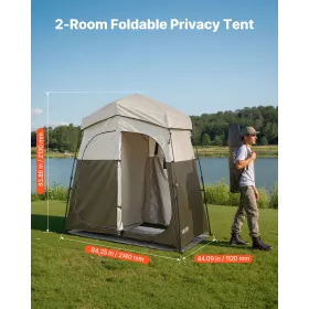 Camping Shower Tent, 2-Room Foldable Portable Privacy Tent Changing Room with Ground Stakes, Ropes, and Carry Bag, 150D Oxford F