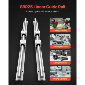 VEVOR Linear Rail Kit, SBR25, 2 stk 1200 mm (47,24 tommer) lineære bevægelsesstyreskinner og 4 stk lejer glideblokke, fuldt