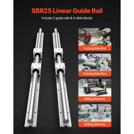 VEVOR Linear Rail Kit, SBR25, 2 stk 1200 mm (47,24 tommer) lineære bevægelsesstyreskinner og 4 stk lejer glideblokke, fuldt