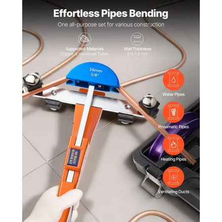 VEVOR Tubing Bender Kit, 6 mm to 22 mm, Compact Ratcheting Tube Pipe Bender, Ratchet Hand Bending Tool, with 7 Color Aluminium A