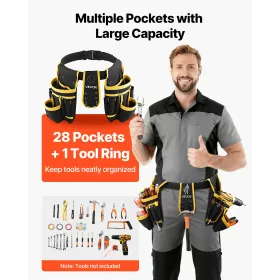 Tool Belt, Magnetic Tool Pouch for Men, 28 Pockets Heavy Duty Adjustable Utility Belt Detachable Bag for Electrician, Carpenter,