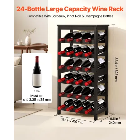 VEVOR 24 Bottle Detachable Wine Rack, 6-Tier Wine Bottle Holder,Solid Bamboo Wood Freestanding Floor Display Wine Storage Shelve