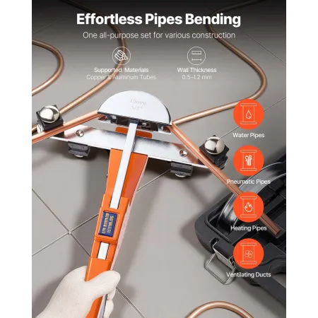 VEVOR Tubing Bender Kit, 6 mm to 22 mm, Compact Ratcheting Tube Pipe Bender, Ratchet Hand Bending Tool, with 7 Aluminium Alloy D