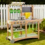 VEVOR Mud Kitchen, Outdoor Mud Kitchen for Kids, Wood Outdoor Play Kitchens with Spoons, Sink, Sunshade Canopy, Swivel Wheels, C