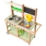 VEVOR Mud Kitchen, Outdoor Mud Kitchen for Kids, Wood Outdoor Play Kitchens with Spoons, Sink, Sunshade Canopy, Swivel Wheels, C