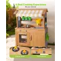 Mud Kitchen, Outdoor Mud Kitchen for Kids, Wood Outdoor Play Kitchens with Spoons, Sink, Tank, Sunshade Canopy, Shovels, Cookwar
