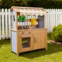 Mud Kitchen, Outdoor Mud Kitchen for Kids, Wood Outdoor Play Kitchens with Spoons, Sink, Tank, Sunshade Canopy, Shovels, Cookwar
