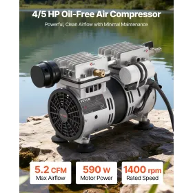 Pond Aerator, 5.2CFM 4/5HP Air Compressor, Lake Aerator for Ponds up to 3 Acres, Overheat Protection & Anti-Backflow Valve, 590W
