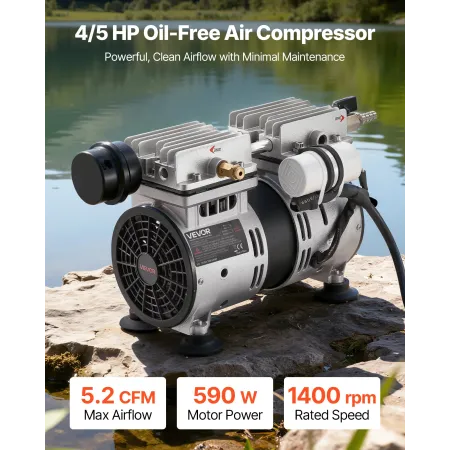VEVOR Pond Aerator, 5.2CFM 4/5HP Air Compressor, Lake Aerator for Ponds up to 3 Acres, Overheat Protection & Anti-Backflow Valve