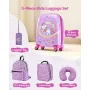 VEVOR Kids Luggage Set, 5 Piece, 45.7 cm Hardside Rolling Wheels Suitcase with Backpack & U-shape Pillow, Unicorn Kids Carry on 