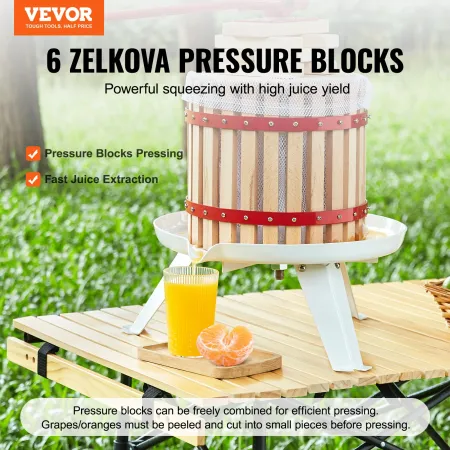 Fruit Wine Press, 1.6 Gal/6.4L, Solid Wood Basket with 6 Blocks, Manual Juice Maker, Cider Apple Grape Tincture Vegetables Honey