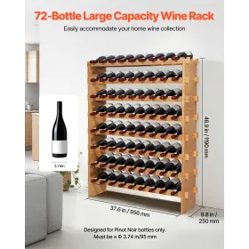 VEVOR 72 Bottle Stackable Modular Wine Rack, 8-Tier, Floor Freestanding Wine Storage Rack, Sturdy Wines Holder Display Shelf, Wo