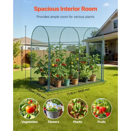 VEVOR afgrødebur, 1,8 x 0,91 x 1,5 m plantebeskyttelsestelt med lynlåsdør, vindafvisende højt afgrødebur, let at installere, ou